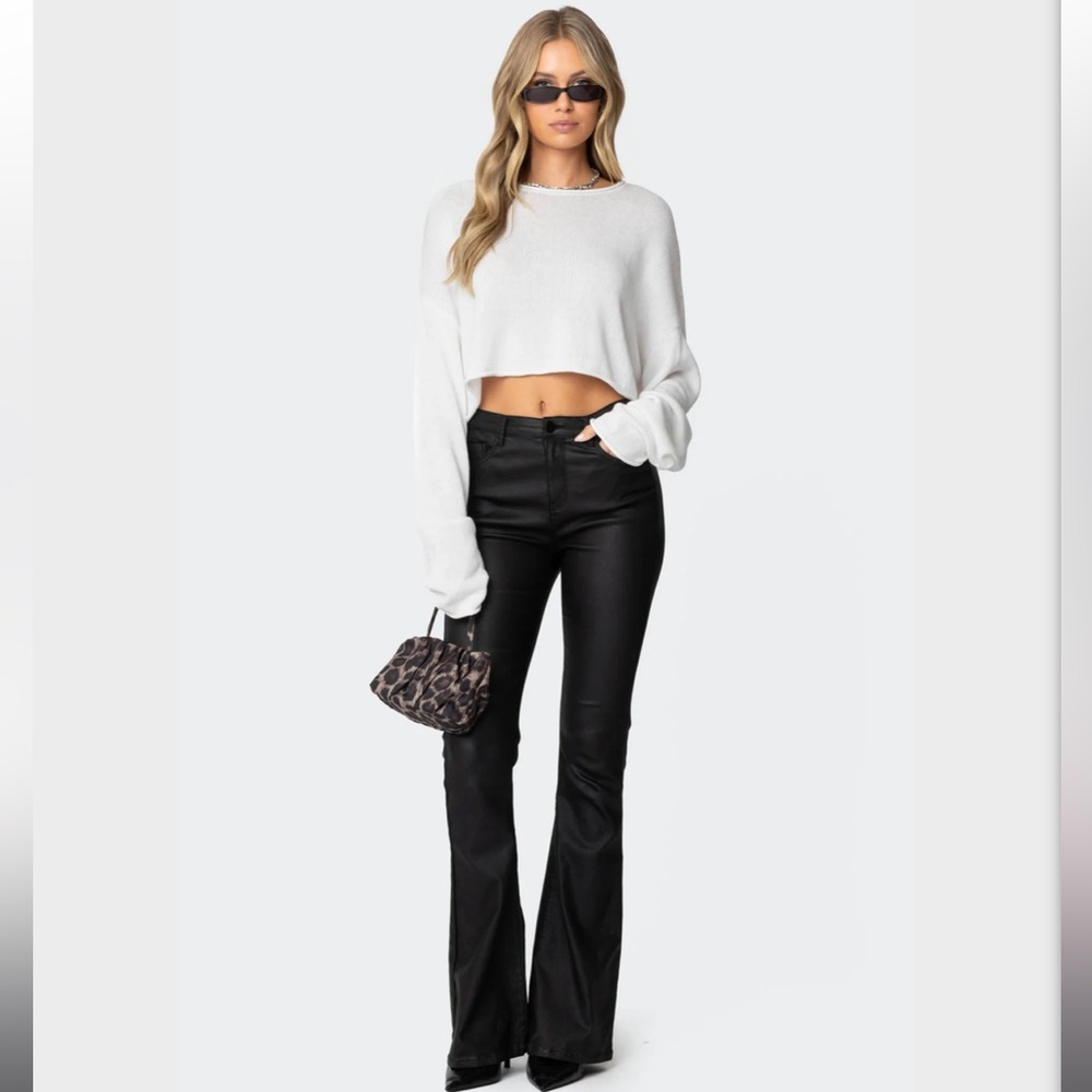 Edikted black faux leather flare pants size M.
